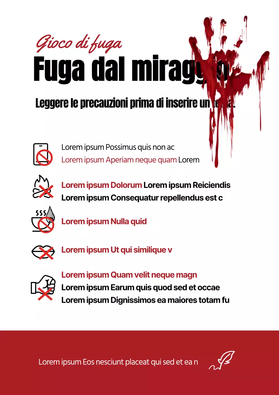 Poster di avvertimento del gioco di fuga di concetto horror rosso e spaventoso