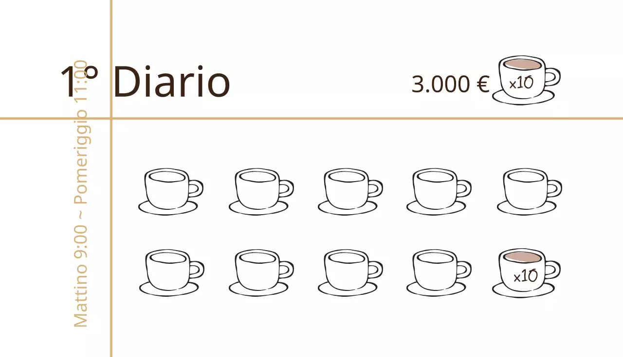 Biglietto da visita per caffè di ispirazione vintage con illustrazione di libro e tazza marrone