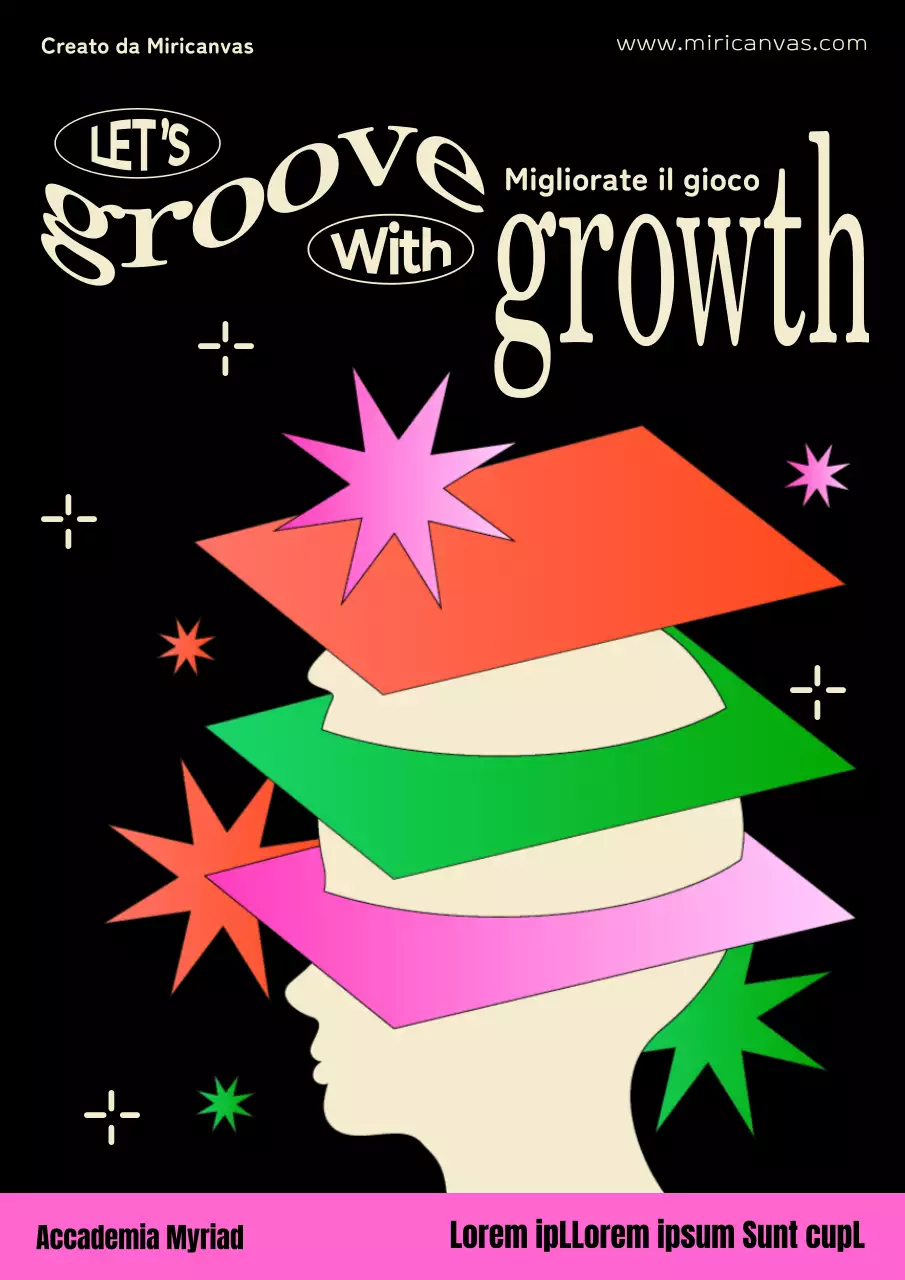 Cervello in via di sviluppo con vista laterale umana in nero e rosa e stelle