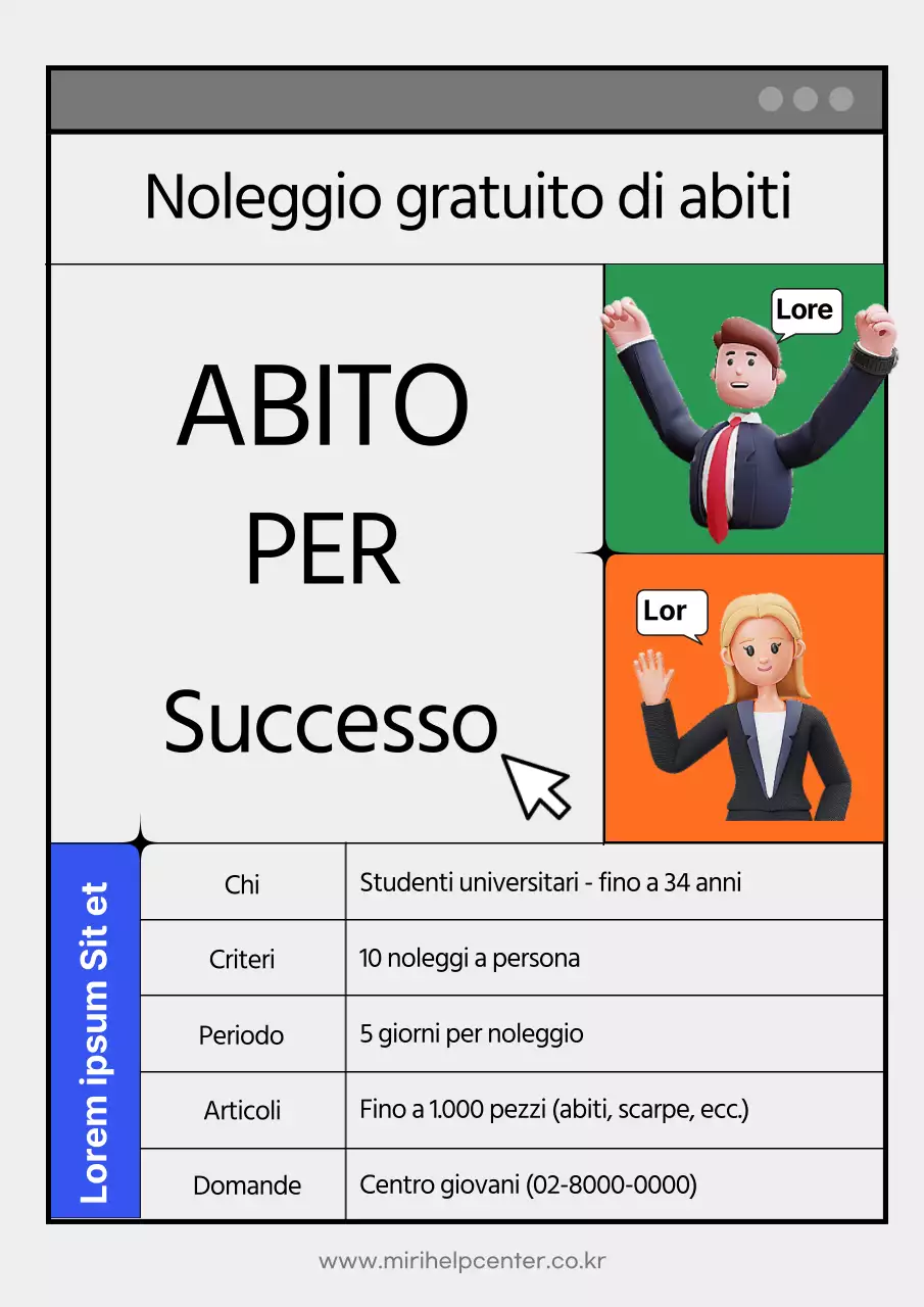 Noleggiate un abito nei toni neutri del verde, dell'arancione e del blu, con un concetto di computer.