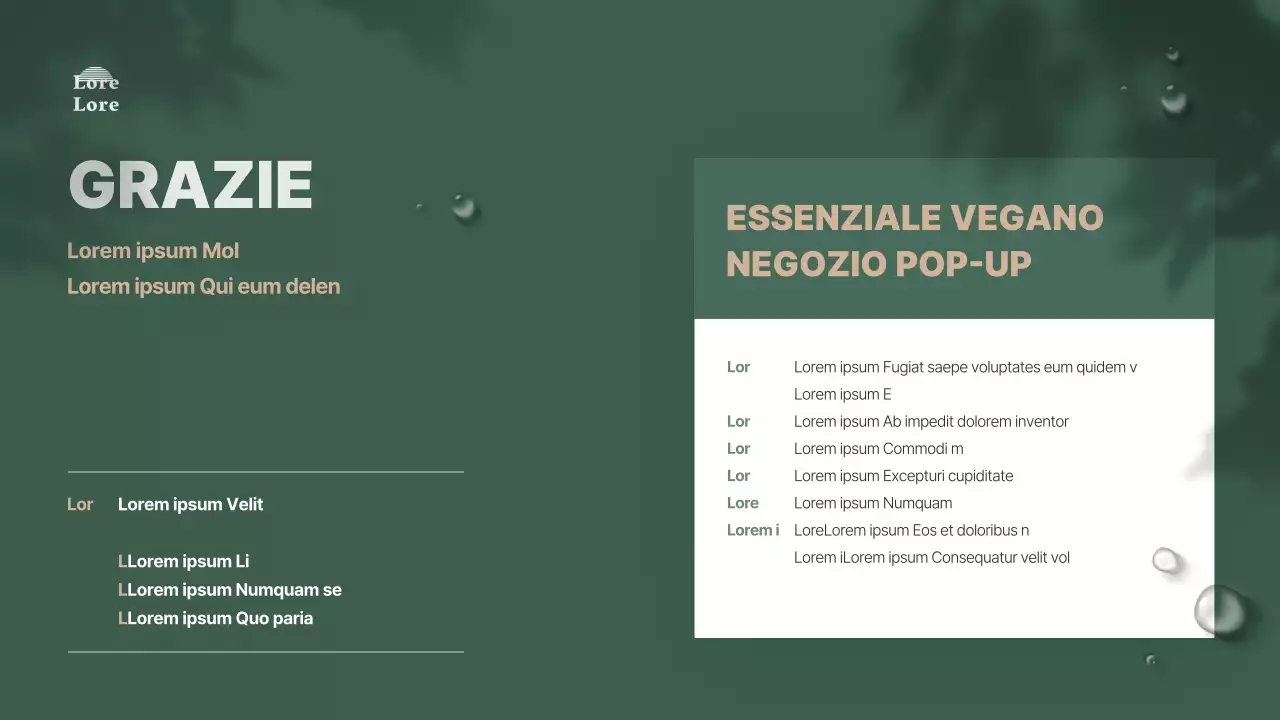 Presentazione di un'offerta di prodotti cosmetici vegani naturalistici e dai toni verdi