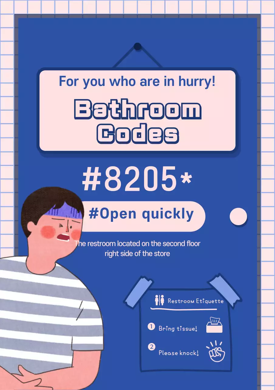 Blue Simple Restroom Notice Poster