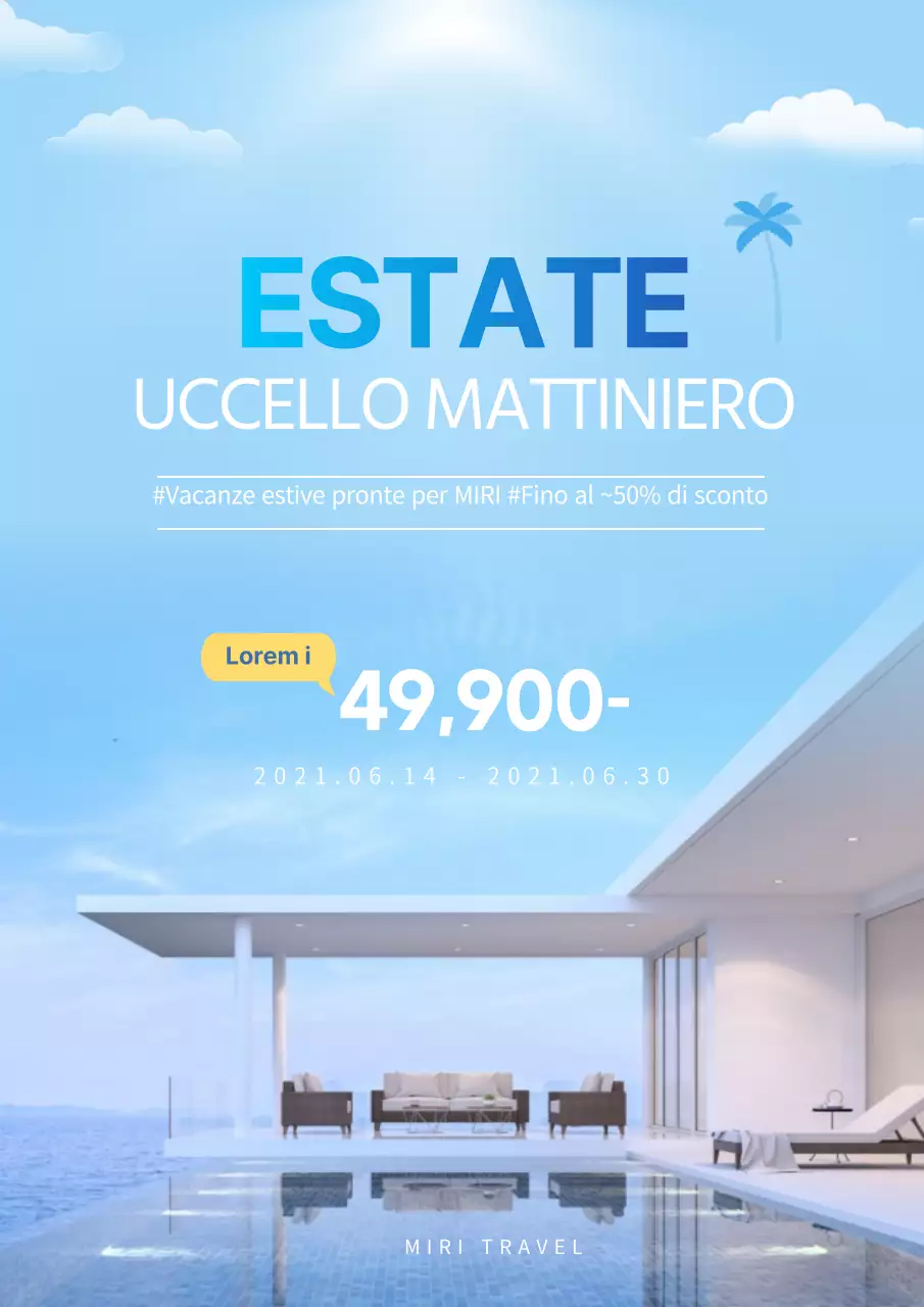 Semplice manifesto promozionale di un evento di saldi estivi in azzurro