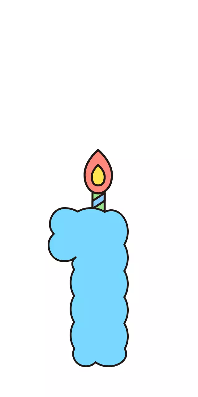Candle-shaped decoration with colorful cloud-like clouds
