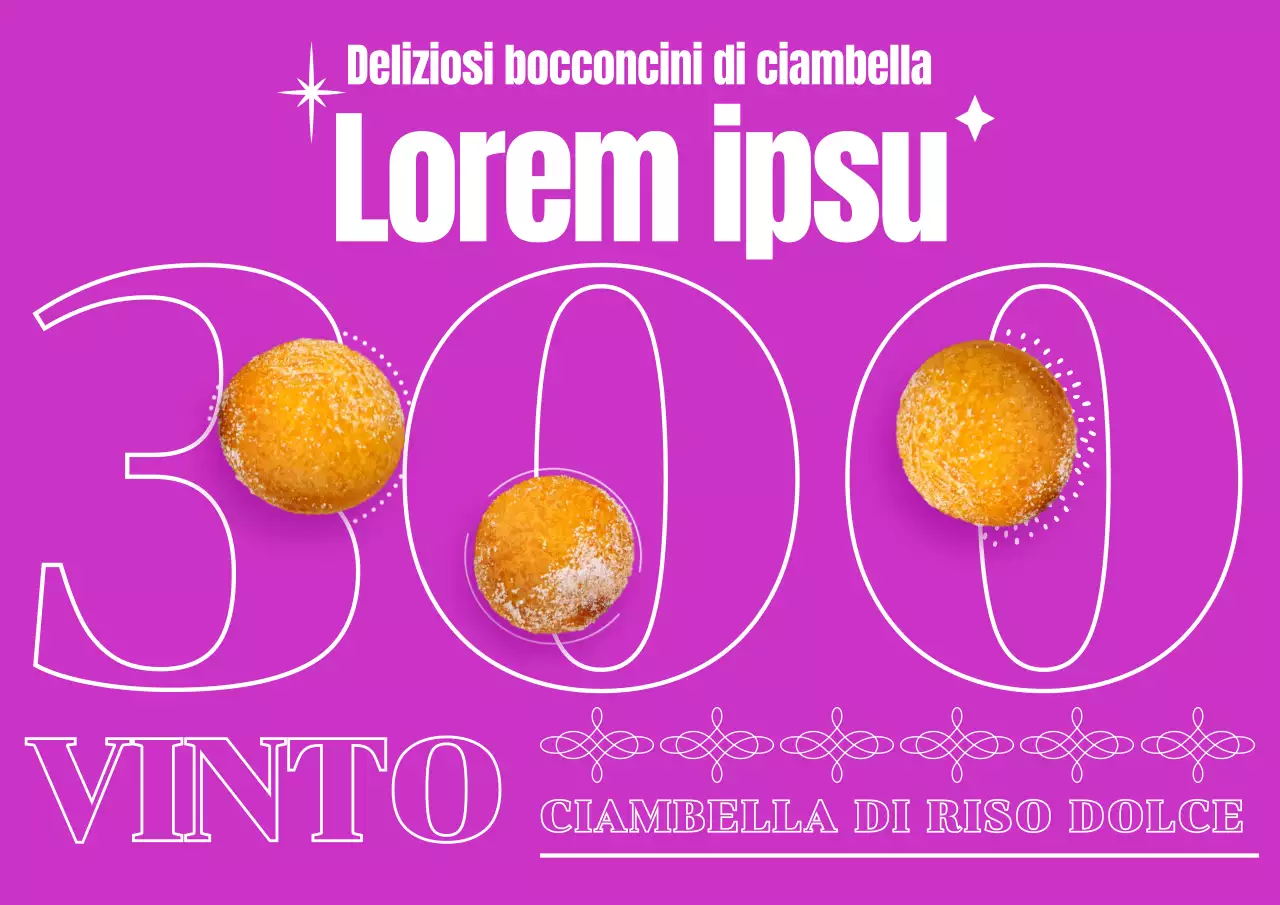 Un poster di street food caratterizzato da una tipografia e dalla foto di una ciambella di riso glutinoso in rosa primario.