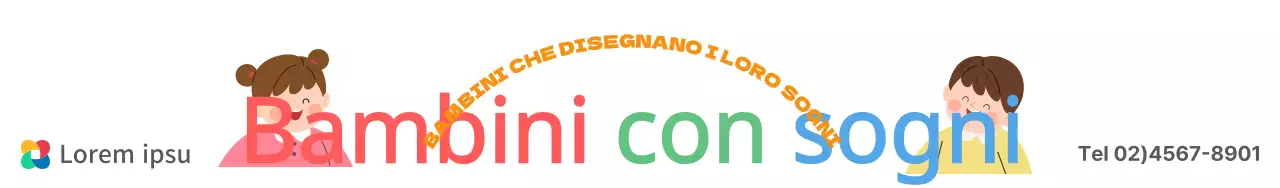 Progetto per un centro culturale che promuove corsi d'arte per la prima infanzia con illustrazioni colorate di bambini.