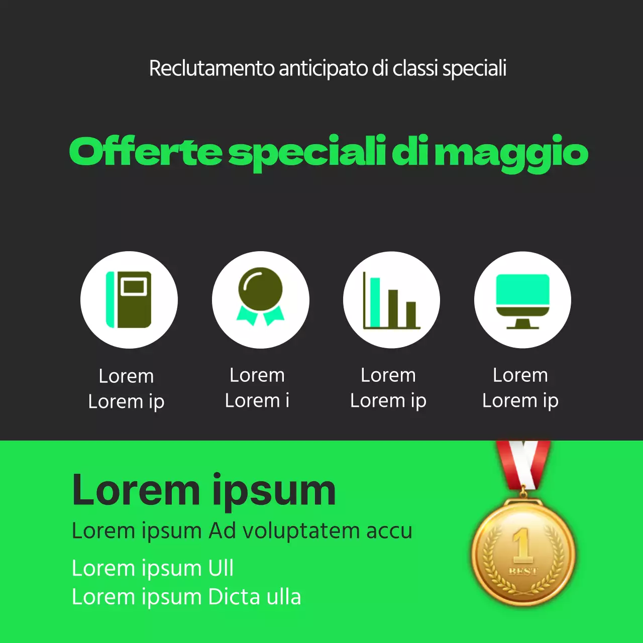 Temi didattici verde neon e grigio scuro per gli speciali scolastici
