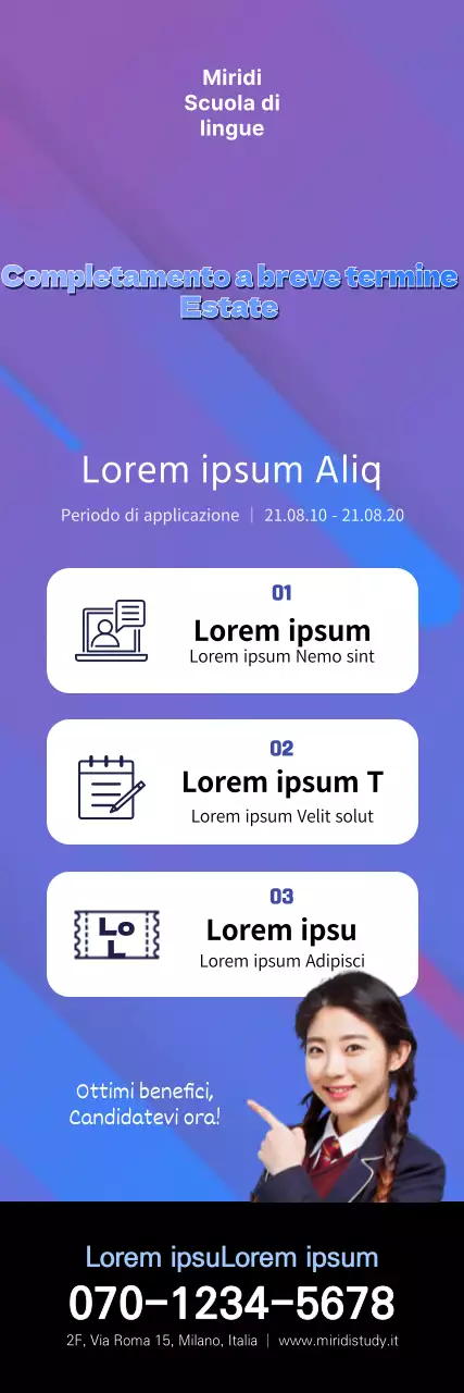 X-banner per una classe speciale di un'accademia con un ritratto in tonalità viola