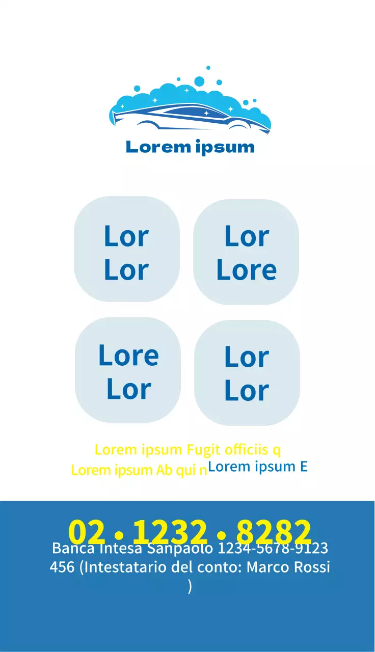 Illustrazione blu Promozione di un autolavaggio pulito in un centro auto
