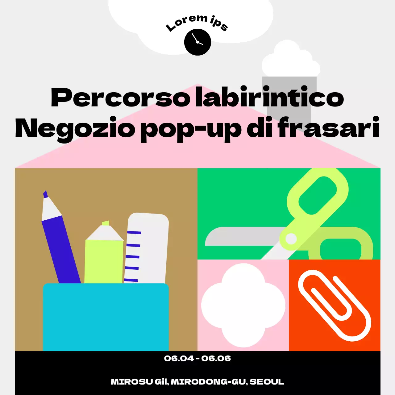 Formulazione colorata e semplice per gli annunci dei negozi pop-up