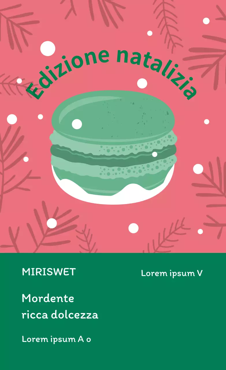Rosa verde illustrazione carino Natale caffè dessert macaron etichetta