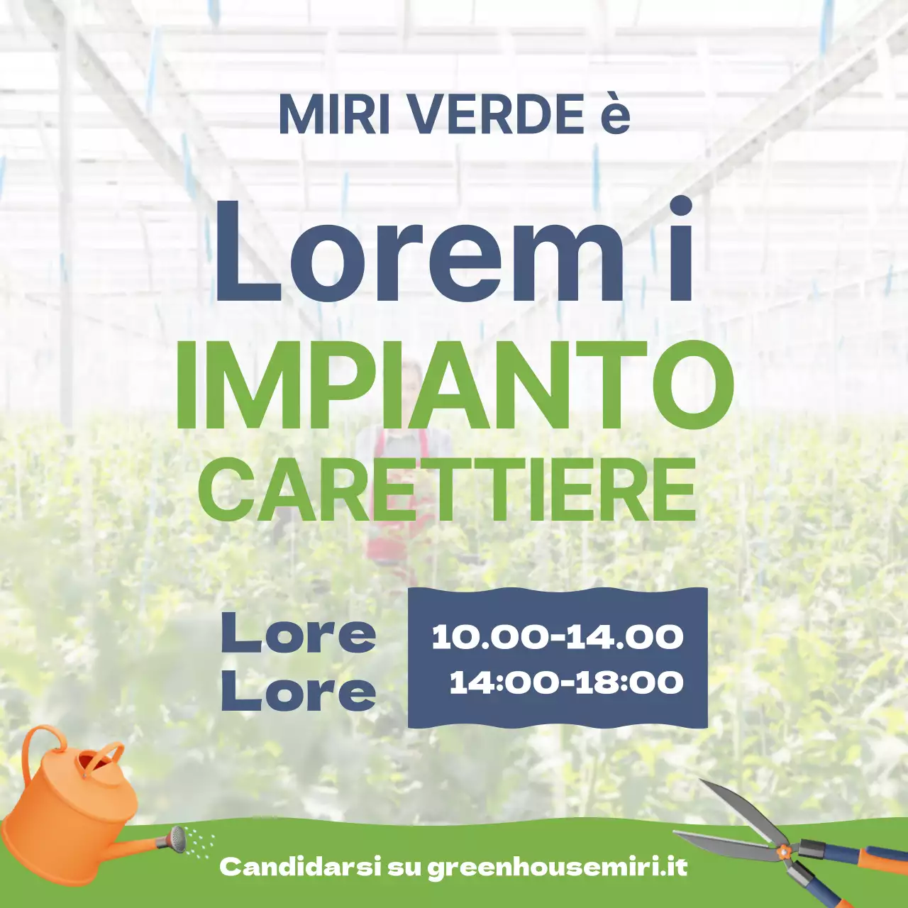 Un annuncio di lavoro pulito per il personale, con uno sfondo giardino e un testo blu chiaro V2.