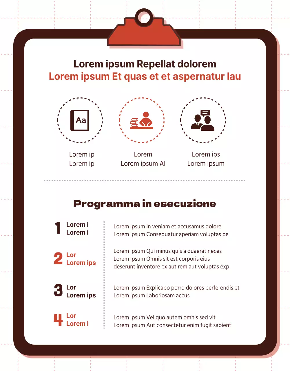 Pagina informativa del programma di sviluppo personale con punti rossi