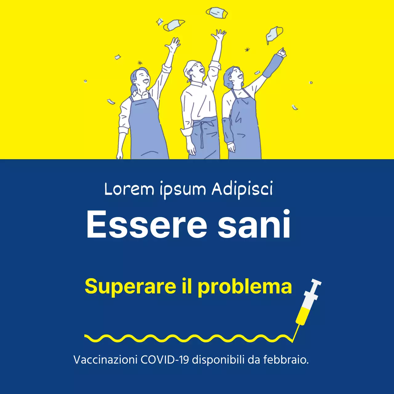 illustrazione giallo blu navy vaccino pulito contro il coronavirus