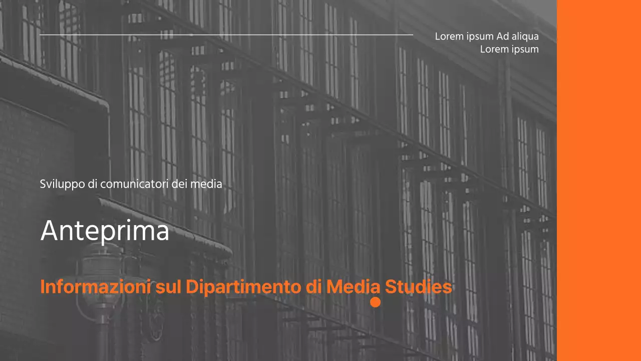 Presentazione del dipartimento di relazioni pubbliche dell'università moderna grigio-arancio