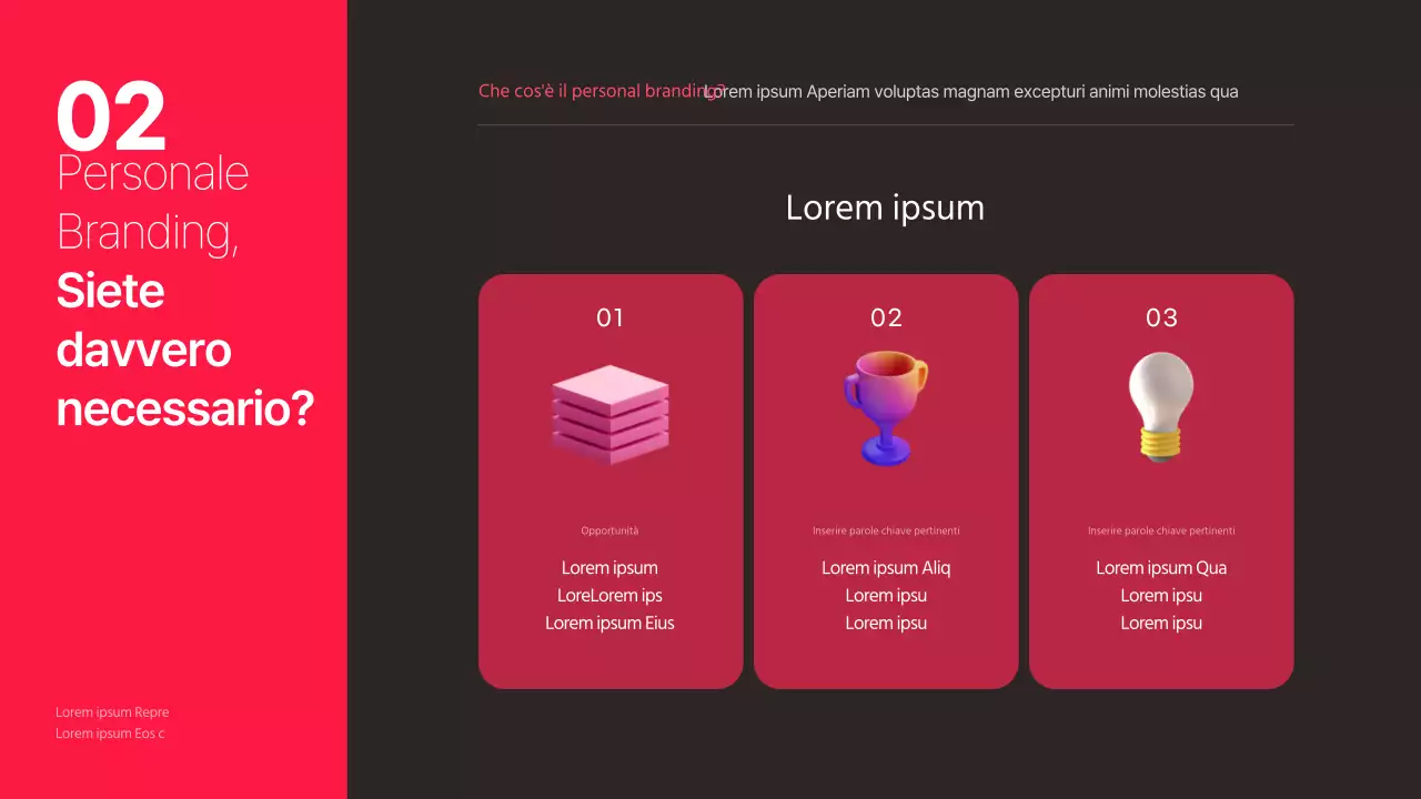 Tema strategico per il personal branding con sfondo nero e accenti rosa caldo
