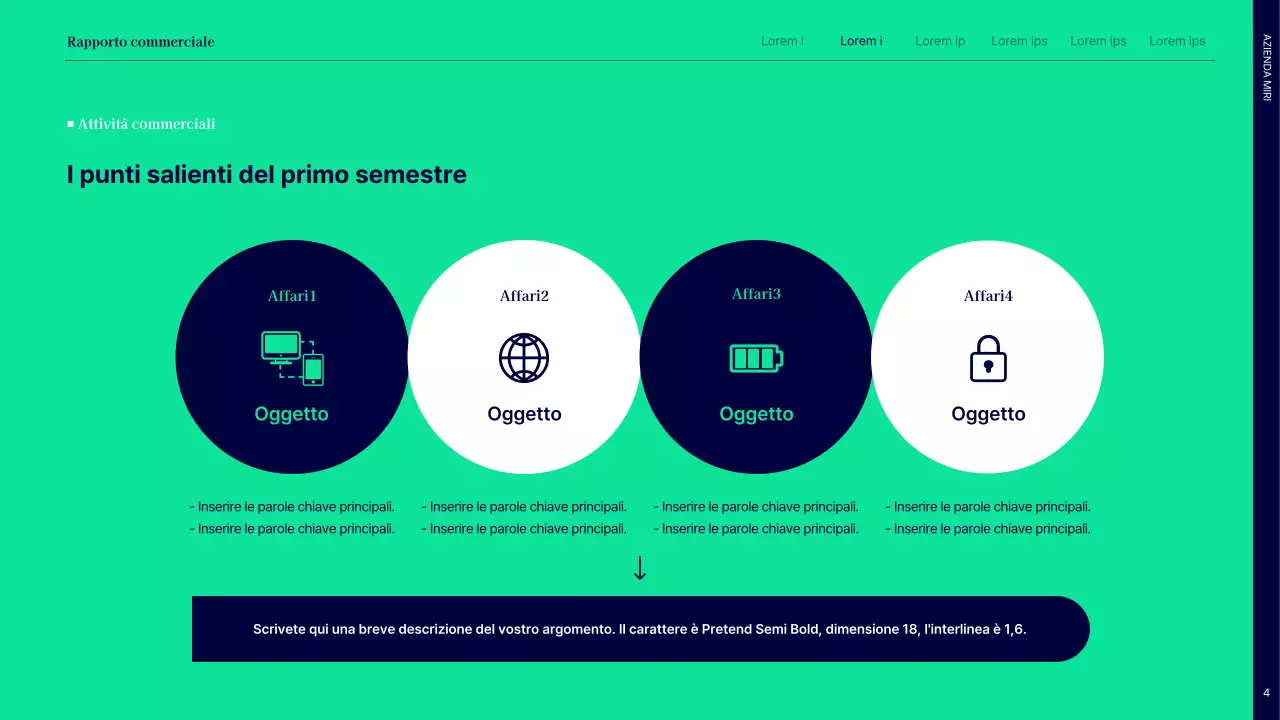 Semplice rapporto sulle prestazioni del primo semestre con cerchi blu e verdi