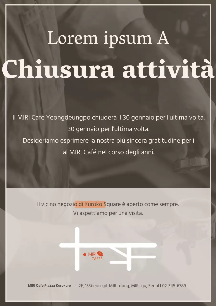 Un semplice annuncio di chiusura in marrone e arancione