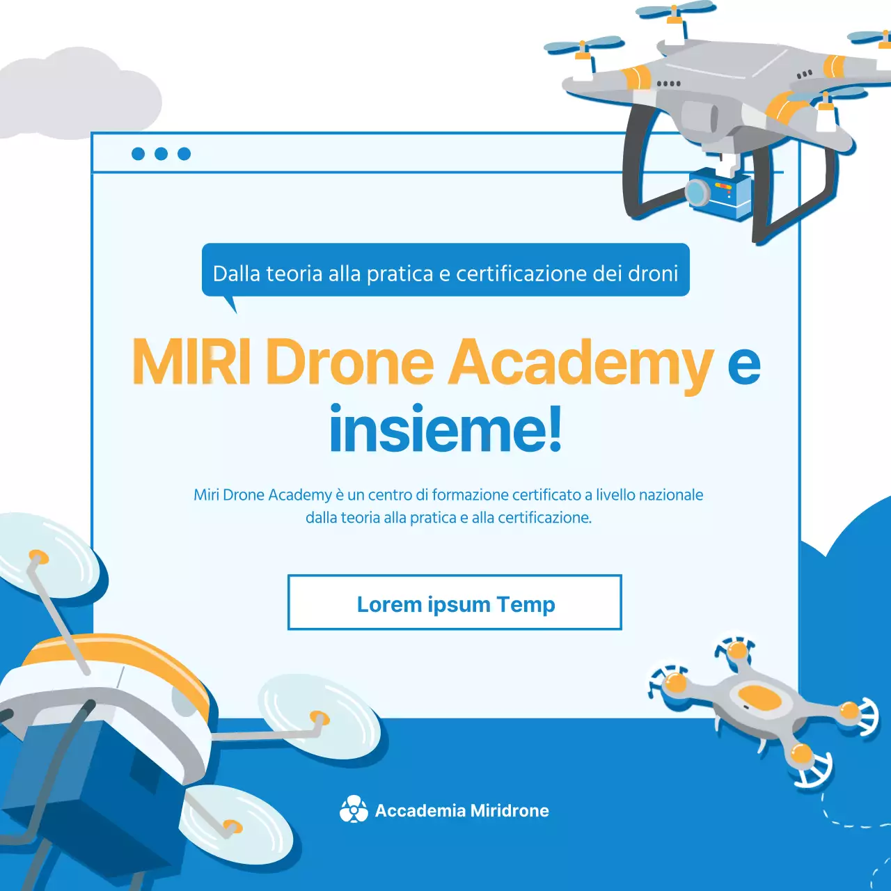 World of Drones CardNews Design in blu e bianco