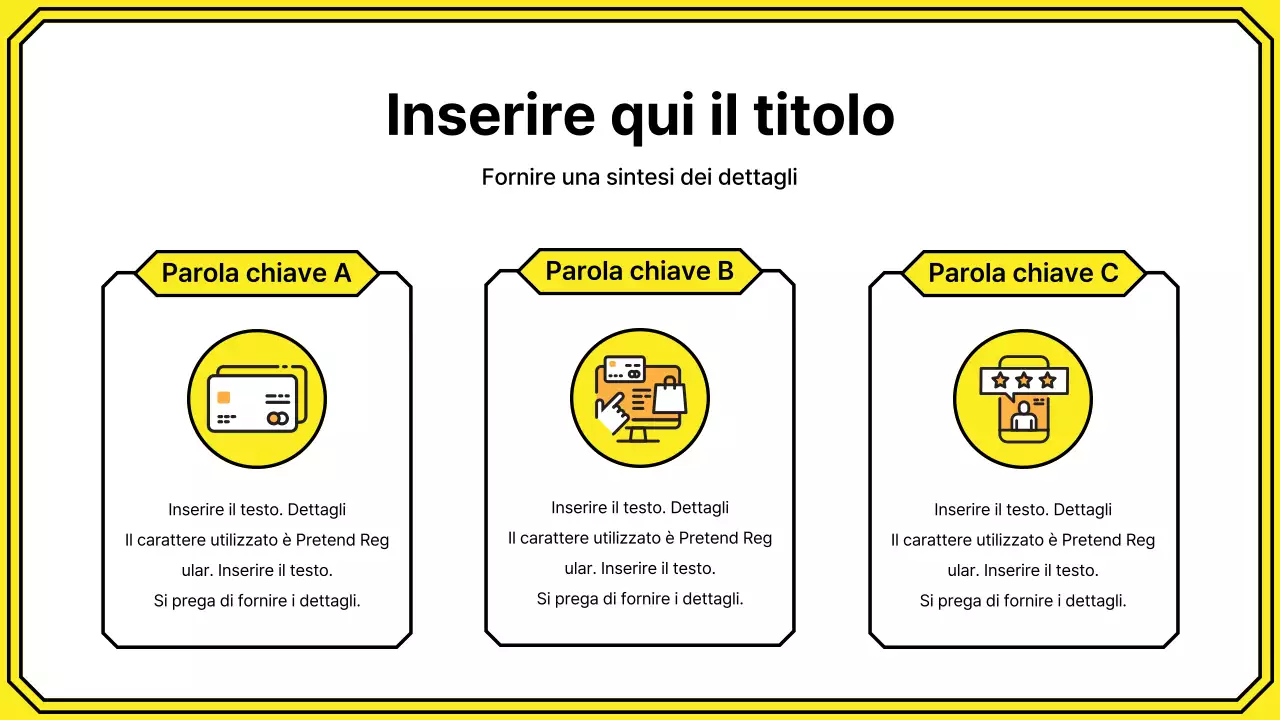 Evidenziate le parole chiave con un semplice stile a linee in giallo e menta.