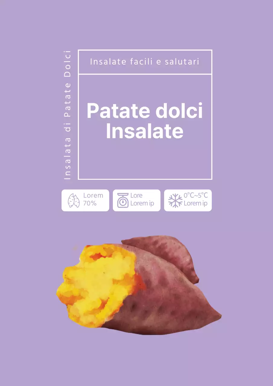 Etichetta di design semplice per insalata di patate dolci in viola