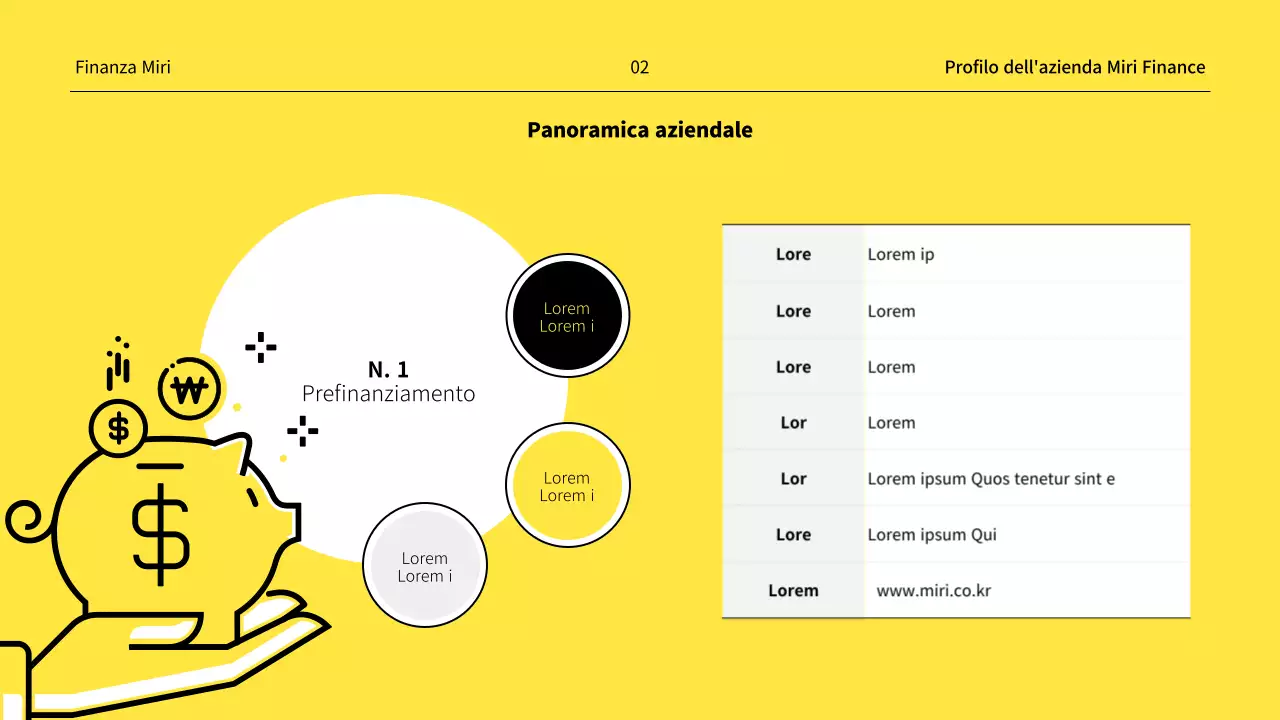 Un profilo di società finanziaria minimalista in giallo e bianco