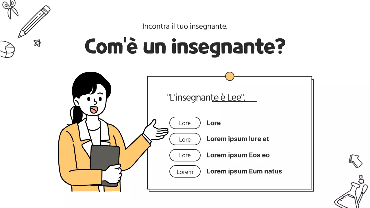 Un simpatico curriculum per insegnanti di scuola primaria in bianco e giallo