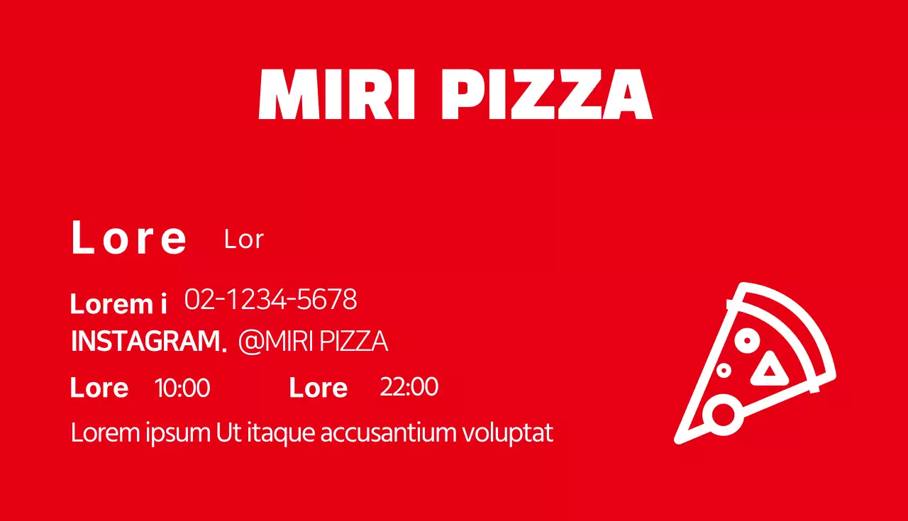 Biglietto da visita per pizza illustrato in bianco e rosso