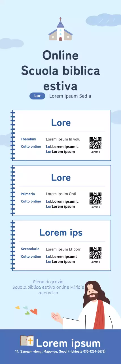 Banner della chiesa della Summer Bible School online con illustrazione Noteconcept blu chiaro