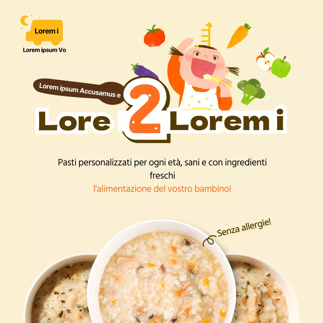 Abbonamento alimenti per bambini tema carino in beige