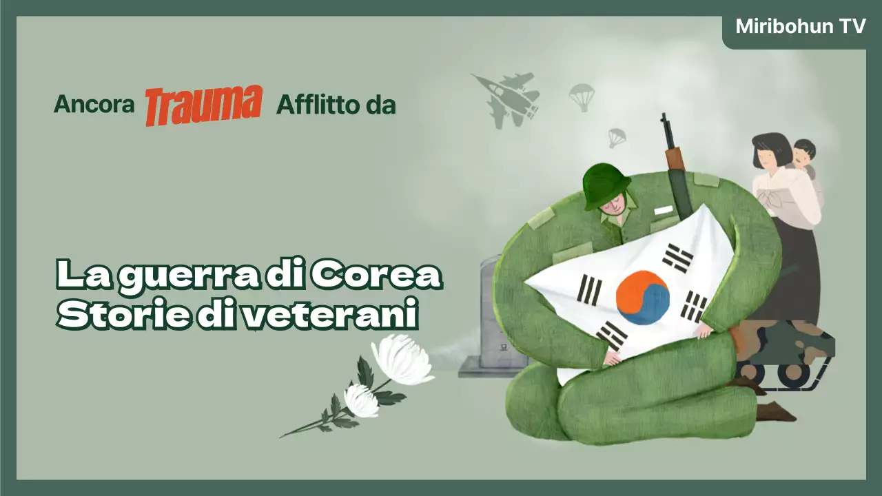 Miniatura di YouTube della storia di un veterano della guerra di Corea con illustrazione verde
