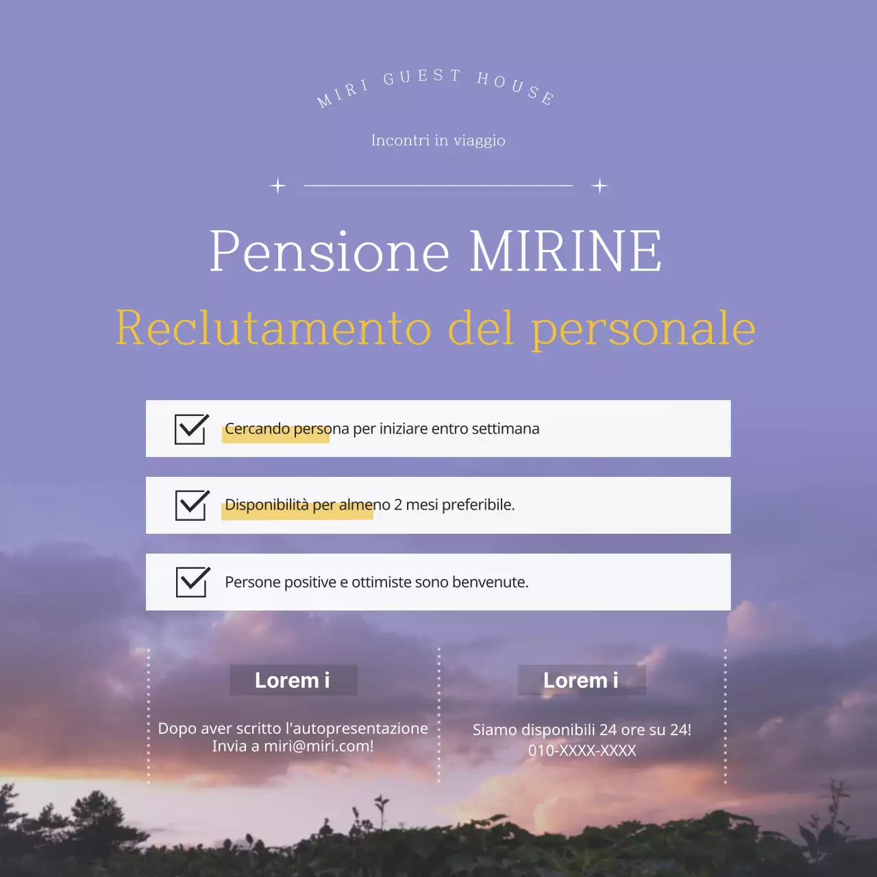 Guesthouse di destinazione nell'isola di Jeju con uno sfondo fotografico emozionale e rilassante in blu e giallo.