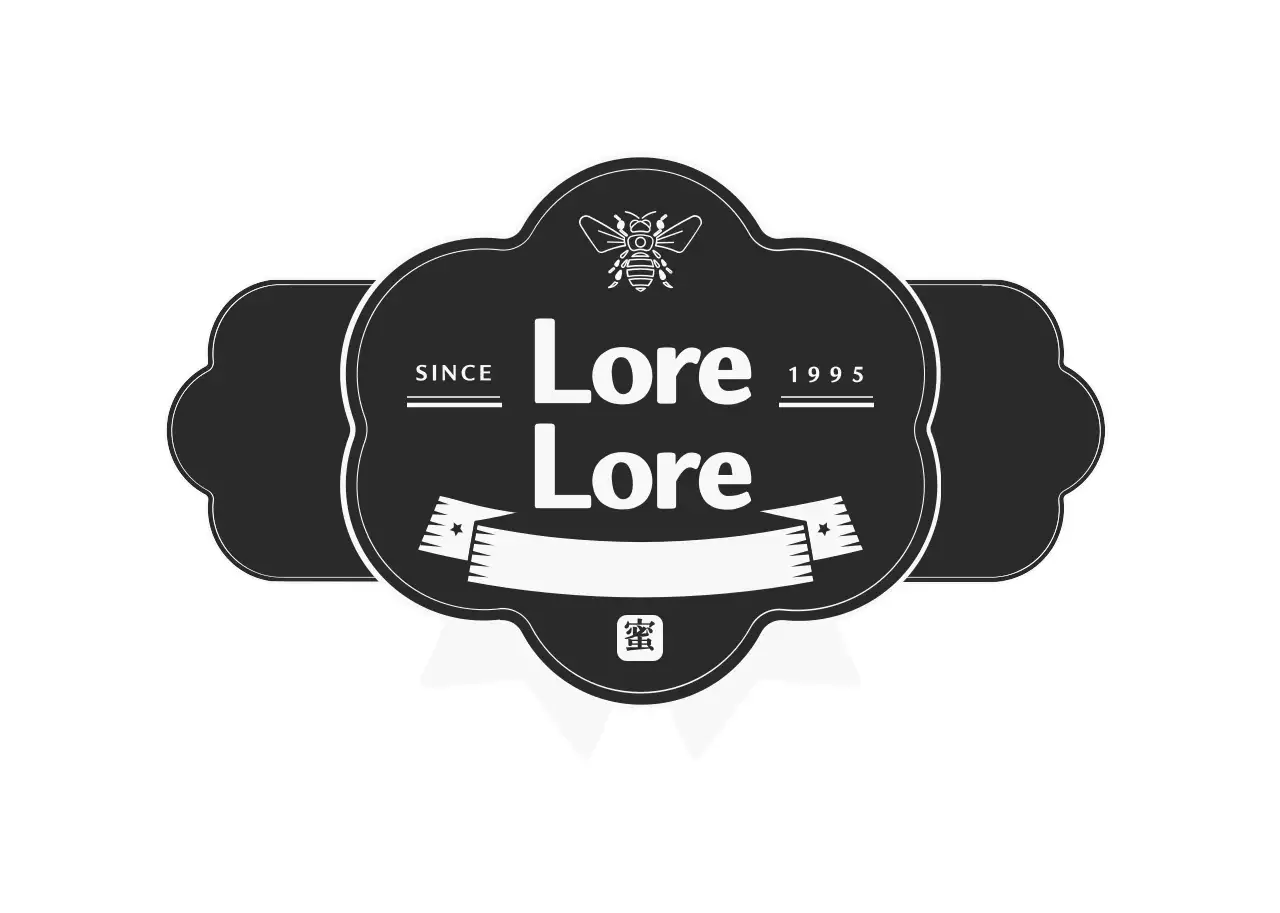 Classy ribbon frame concept honey label sticker in dark gray and white