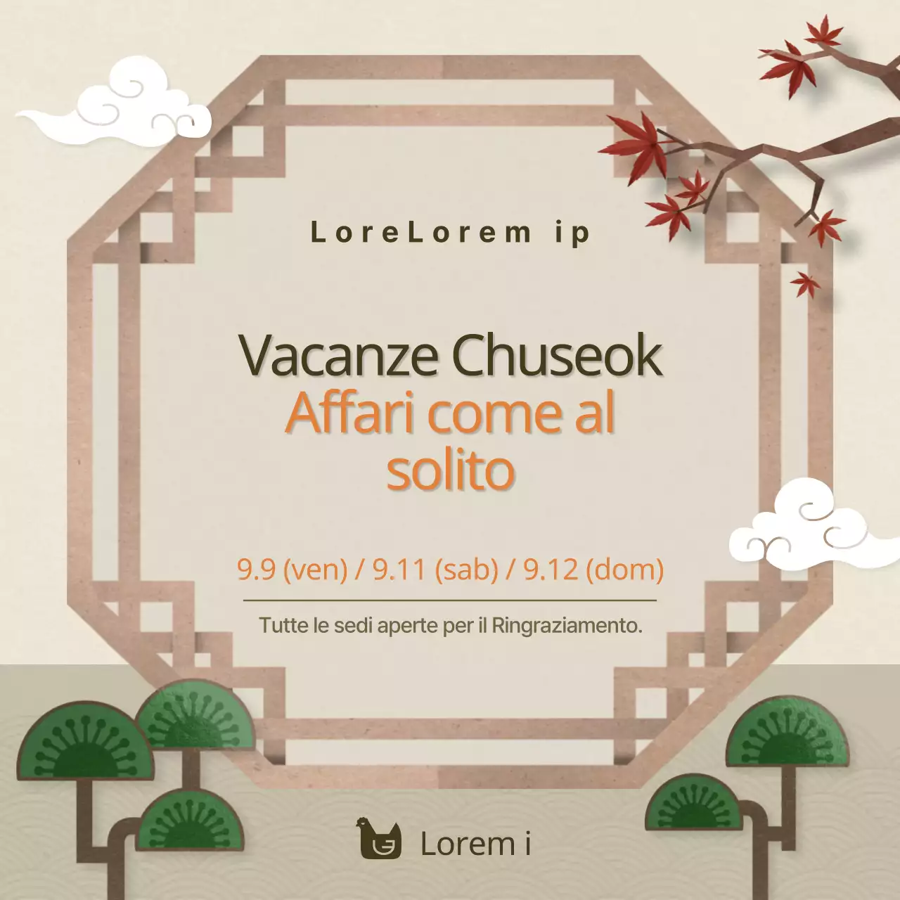 Vacanze di Chuseok Orari di lavoro normali con modelli tradizionali marroni