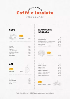 Tabellone verticale del menu del brunch del bar in arancione con illustrazioni