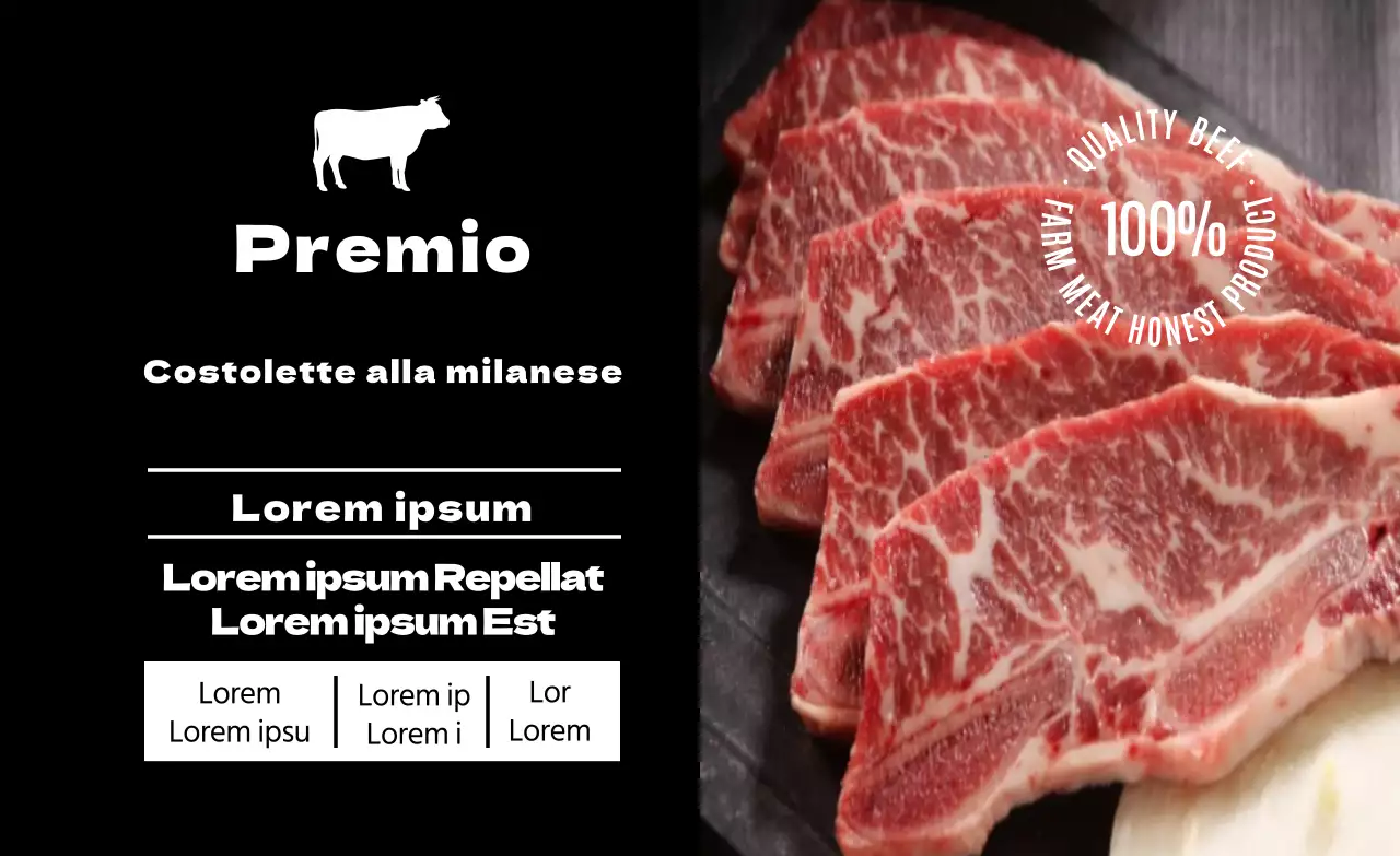 Etichetta alimentare con costine fotografiche nere