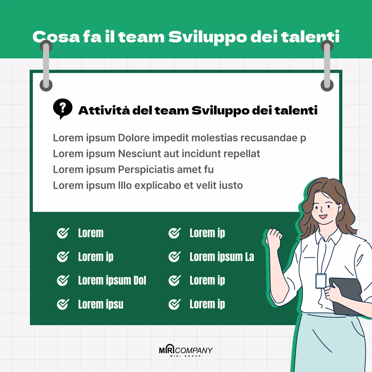 Risorse umane Descrizione del lavoro in toni puliti e verdi Responsabilità chiave Intervista Competenze fondamentali