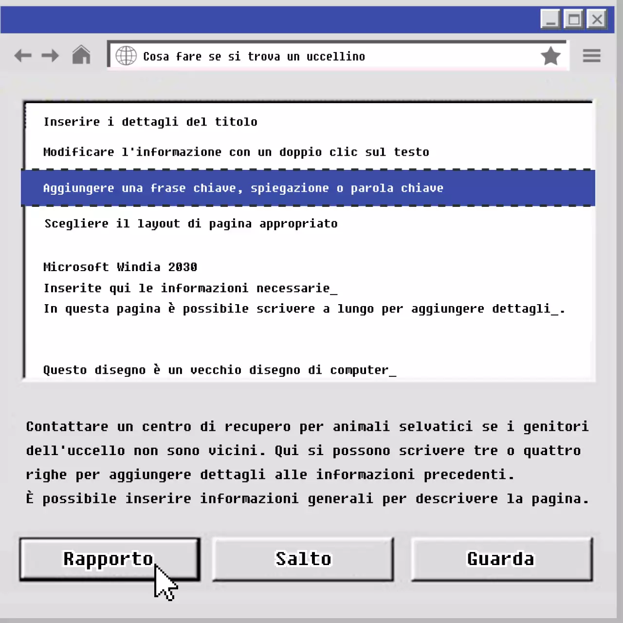 Il vecchio uccellino blu e grigio del computer CardNews