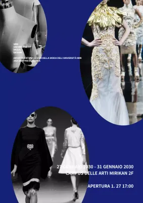 Poster della mostra di laurea del Dipartimento di Design della Moda in blu