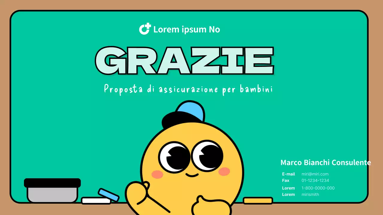 Turchese Carino personaggio bambino Proposta di assicurazione Presentazione
