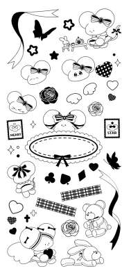 Cute and cuddly mouse characters and decorations in black and white