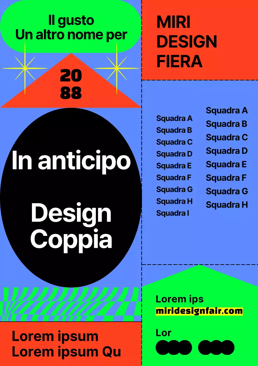 Un pezzo promozionale dal design accattivante, con una serie di forme al neon colorate.