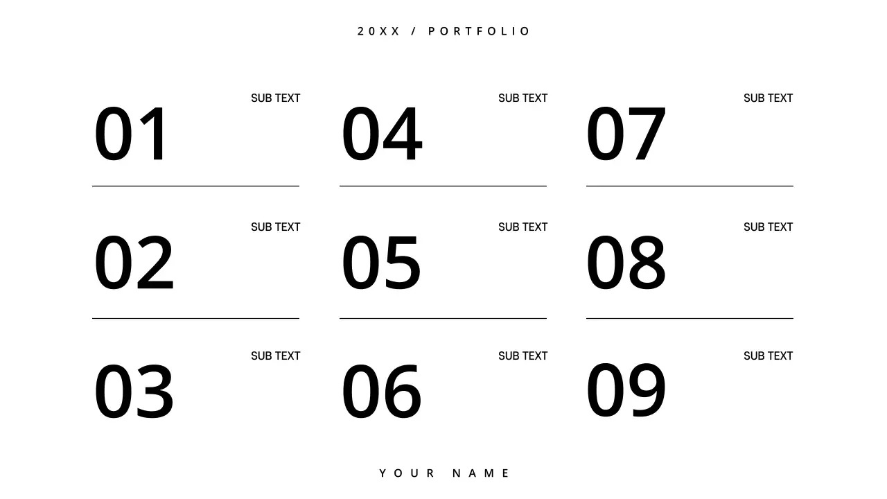 Apresentação de portfólio minimalista preto