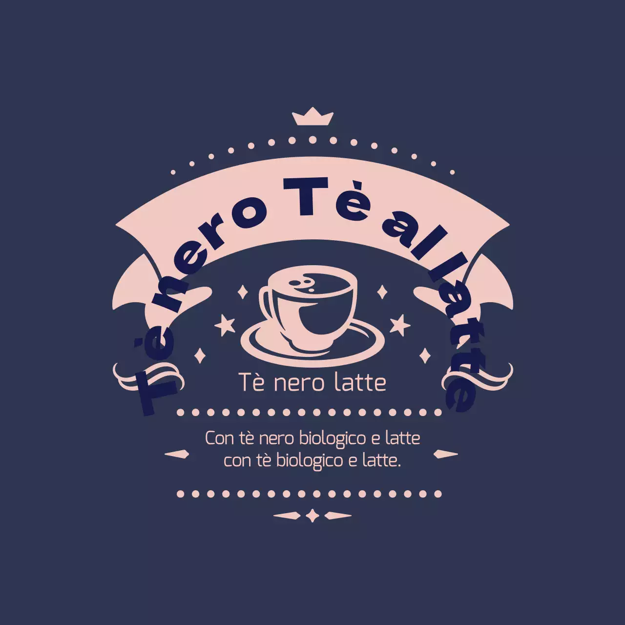 Etichetta per il tè al latte illustrata in rosa navy