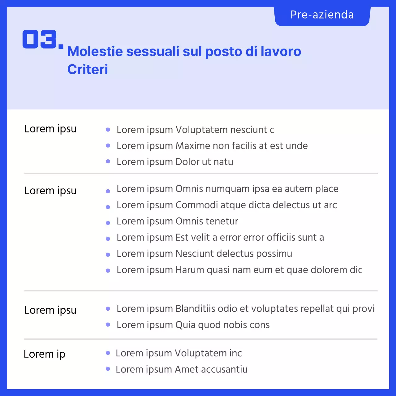 Carta blu di formazione semplice per la prevenzione delle molestie sessuali sul luogo di lavoroNews