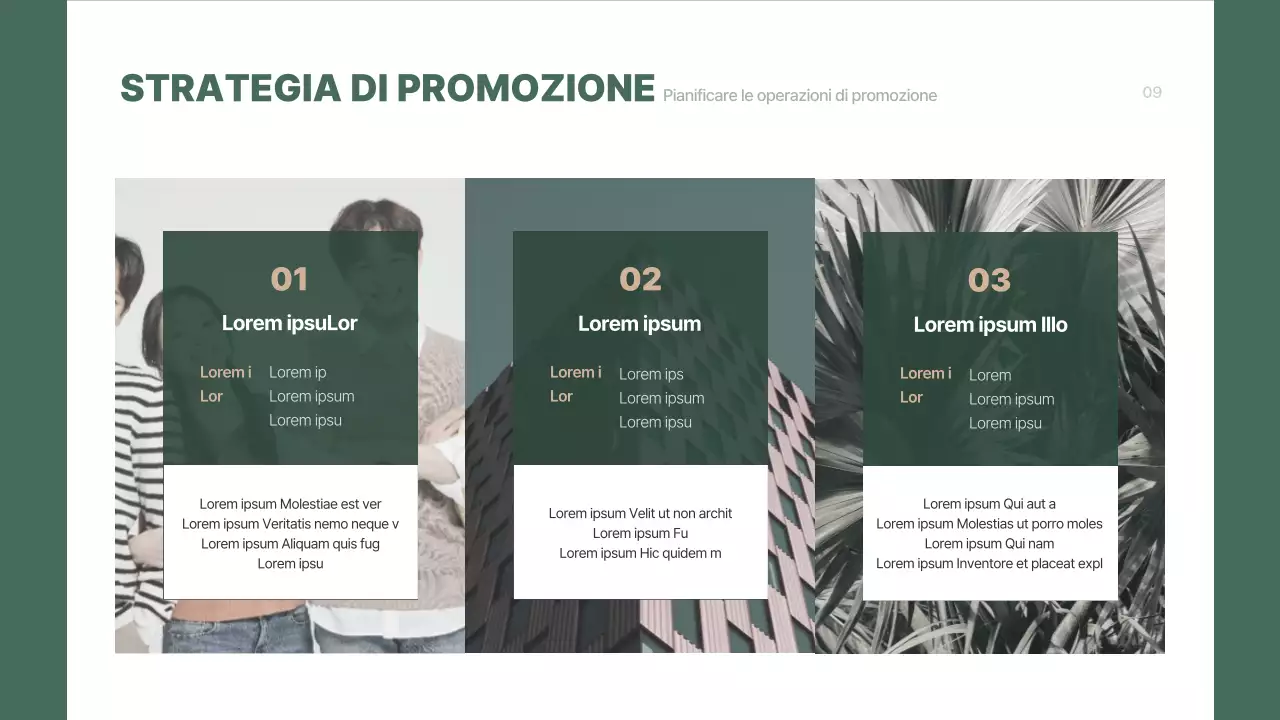 Presentazione di un'offerta di prodotti cosmetici vegani naturalistici e dai toni verdi