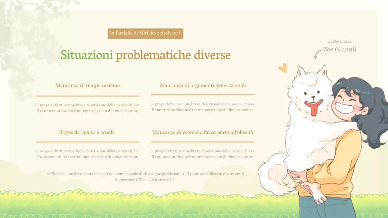 Presentazione del progetto di co-sitting per animali domestici illustrato a pastello