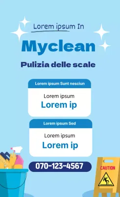 Illustrazione blu che promuove un servizio di pulizia ordinata