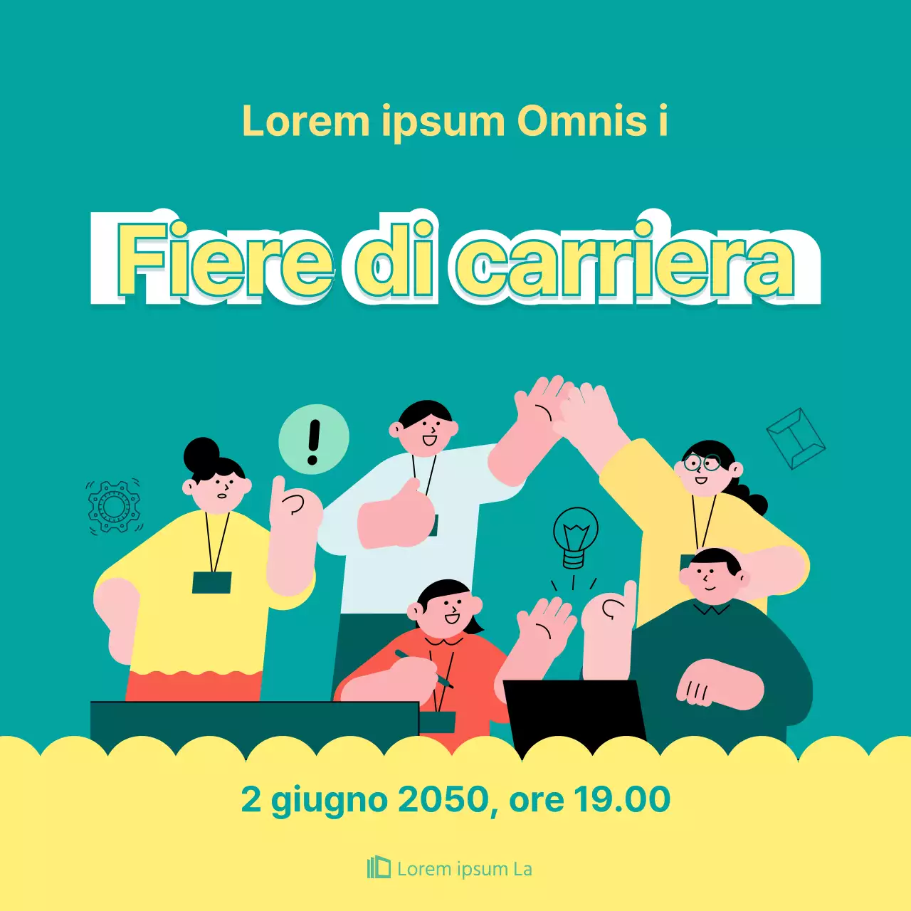 Simpatica fiera del lavoro illustrata in giallo e menta