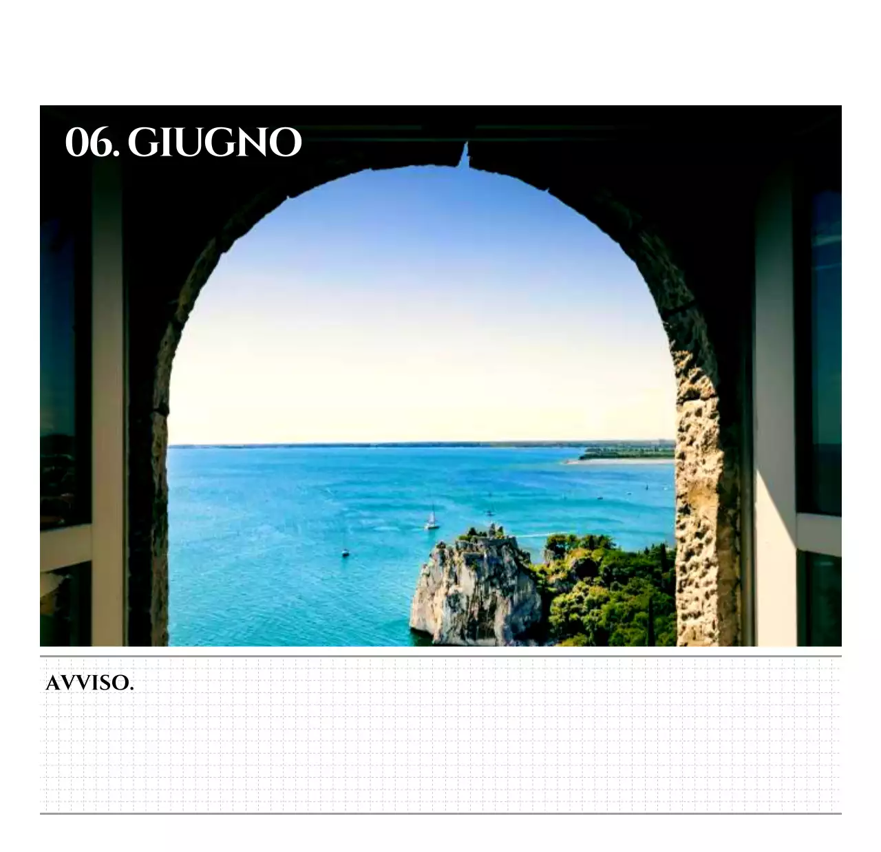 Calendario da parete in stile semplice con concetto di fotografia di viaggio emozionale in bianco e nero